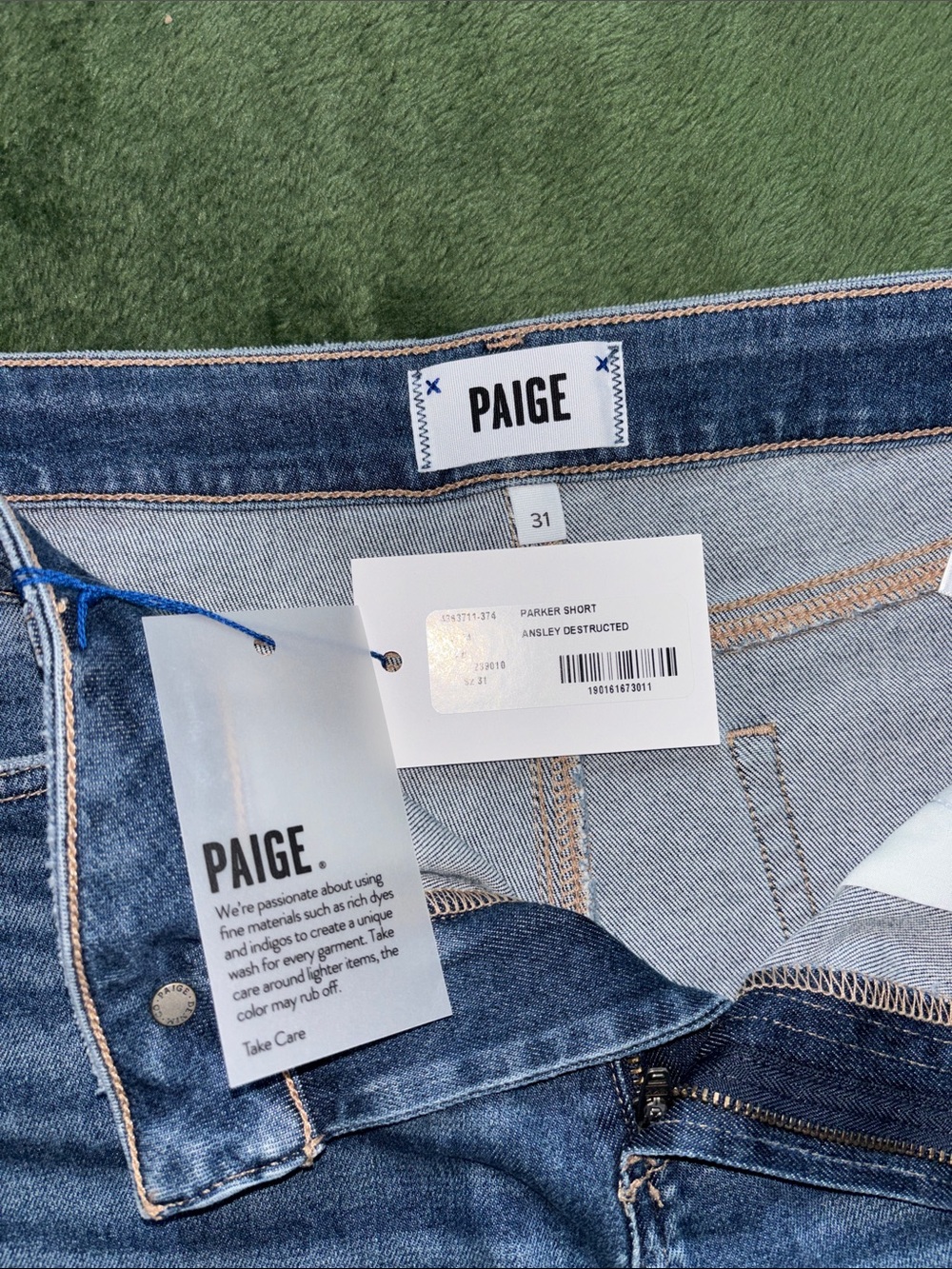 PAIGE Blue Frayed Hem Denim Shorts - Picture 3 of 4